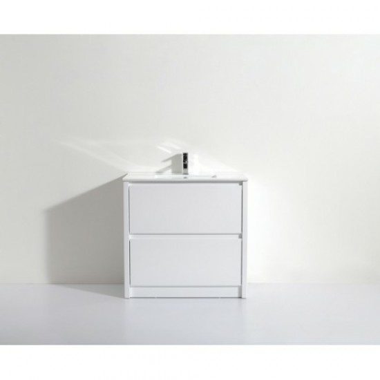 TB 750mm Gloss White Plywood Floor Standing Vanity With Ceramic Basin